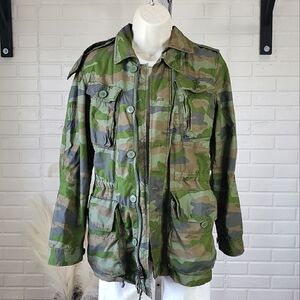 J. Crew Oversized Camo Military Utility Jacket size Xtra Small Green and Brown
